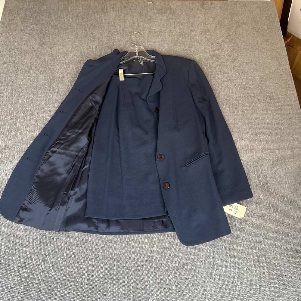 Bill Burns Two-Piece Blazer & Skirt Suit Set Womens 2 Navy Wool Lined Formal